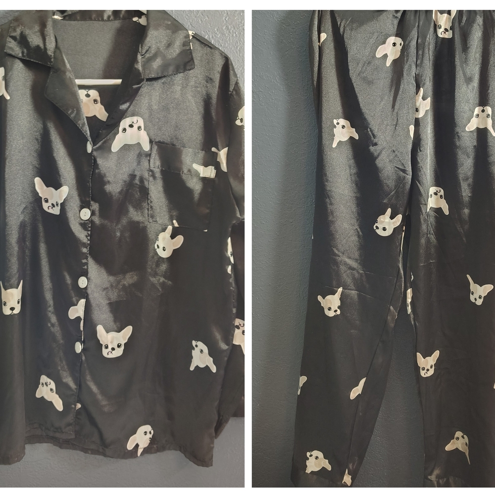 Chic Black Pajama Set with Dog Pattern